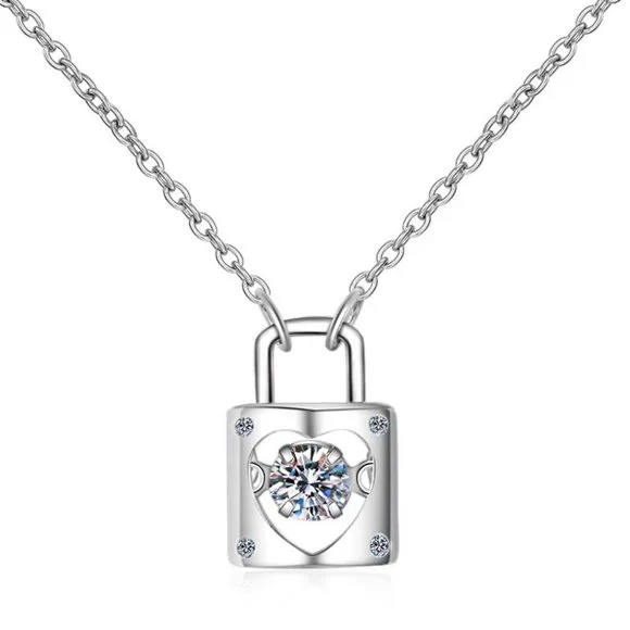 Certified 1/3 ct. t.w. Diamond Moissanite Dancing Heart Lock Necklace NEW - Picture 3 of 9